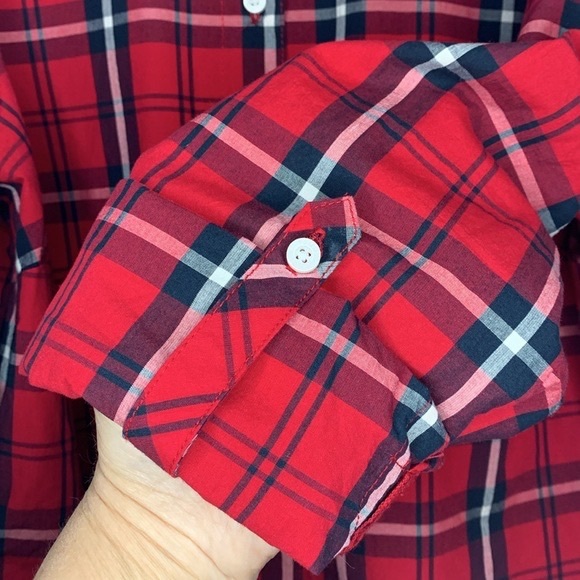 Tommy Hilfiger Red Plaid Blouse cuffed sleeves
24 button tabs women's size small - Picture 6 of 10